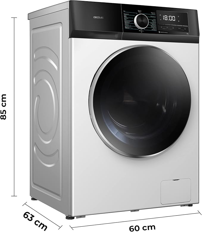 Cecotec Lavadora & secadora - 2 EN 1 - 10kg Bolero Dresscode 10500 Inverter A, Carga Frontal, 1950 W, 1400 rpm, Motor Inverter Plus, Bajo Consumo, 16 Programas, Lavado a Vapor, Inicio Diferido, Blanco