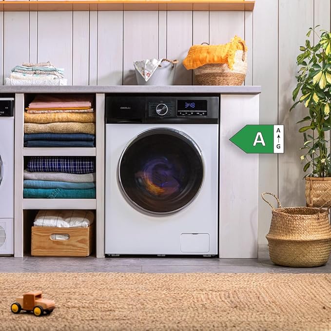 Cecotec Lavadora & secadora - 2 EN 1 - 10kg Bolero Dresscode 10500 Inverter A, Carga Frontal, 1950 W, 1400 rpm, Motor Inverter Plus, Bajo Consumo, 16 Programas, Lavado a Vapor, Inicio Diferido, Blanco