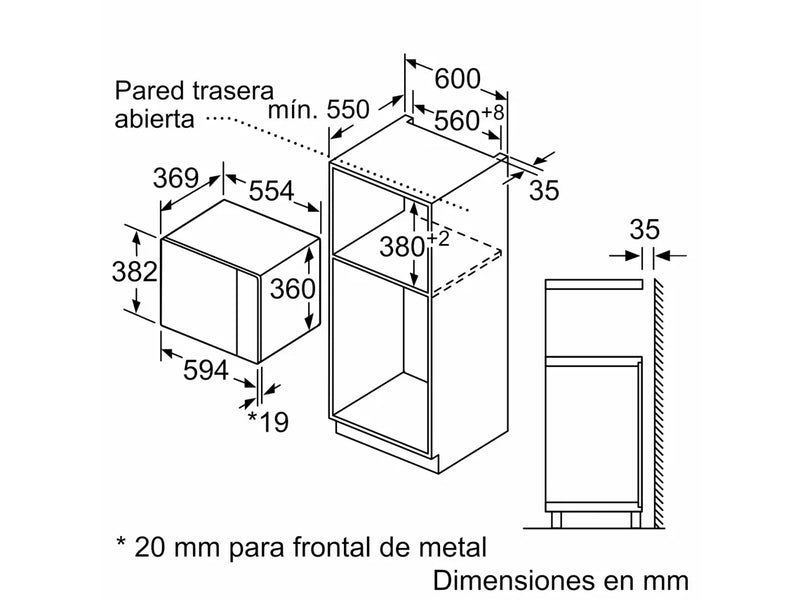 Microondas Integrable BOSCH BEL523MS0 (20 L - Con Grill - Inox)